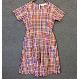Vtg Vermont Country Store Dress Womens Medium Cotton Plaid Pockets Jumper